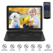 Load image into Gallery viewer, Portable DVD Player, TV DVD Player with 14.1" Swivel HD Screen for Car and Kids, 5-6 Hours Working Time with Built-in Battery, Dual Stereo Speakers, Memory Card Reading, Support CD/DVD/SD Card/USB