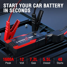 Load image into Gallery viewer, Car Jump Starter, 1600A Peak 51.8Wh Portable Car Battery Jump Starter for Up to 7.2L Gas & 5.5L Diesel Engines, 12V Car Jump Box with 3 Modes Flashlight, Battery Booster Pack Power Bank Car Starter