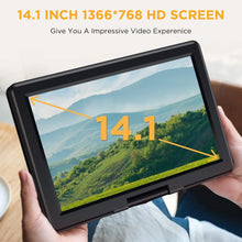 Load image into Gallery viewer, 16.9" Portable DVD Player with 14.1" Swivel HD Screen,with Control Remote, 5-Hour Built-in Rechargeable Battery,Car Charger & AC Adapter, Supports CD/DVD/SD Card/USB/Sync TV, Regions Free