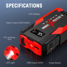 Load image into Gallery viewer, Car Jump Starter, 1600A Peak 51.8Wh Portable Car Battery Jump Starter for Up to 7.2L Gas & 5.5L Diesel Engines, 12V Car Jump Box with 3 Modes Flashlight, Battery Booster Pack Power Bank Car Starter