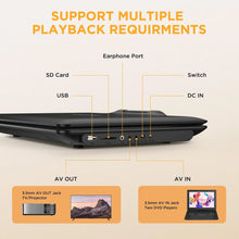 Load image into Gallery viewer, 16.9" Portable DVD Player with 14.1" Swivel HD Screen,with Control Remote, 5-Hour Built-in Rechargeable Battery,Car Charger & AC Adapter, Supports CD/DVD/SD Card/USB/Sync TV, Regions Free