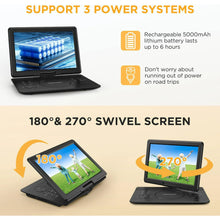 Load image into Gallery viewer, Portable DVD Player, TV DVD Player with 14.1&quot; Swivel HD Screen for Car and Kids, 5-6 Hours Working Time with Built-in Battery, Dual Stereo Speakers, Memory Card Reading, Support CD/DVD/SD Card/USB

